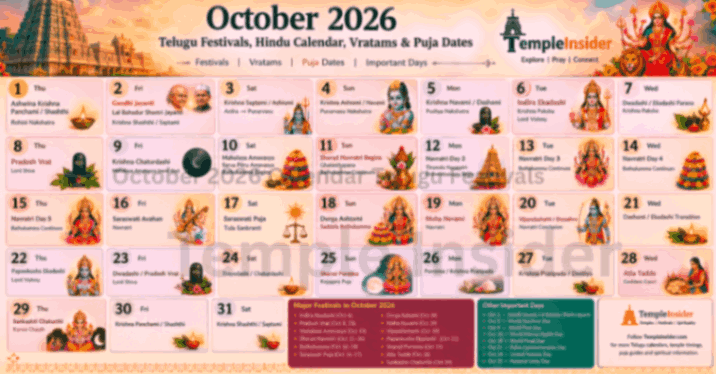 Temple October 2026 Calendar Telugu Festivals